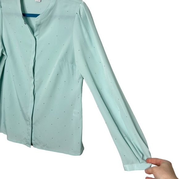 Liz Claiborne Seafoam Green Jeweled Button Front Blouse - Picture 8 of 15
